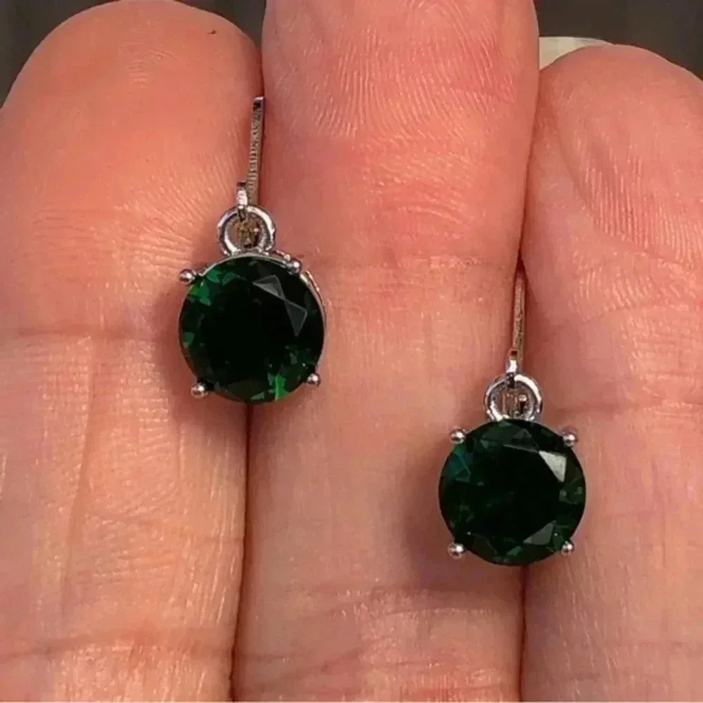 Emerald Green Cubic Zirconia 8mm Lever Back Birthstone Earrings NWT